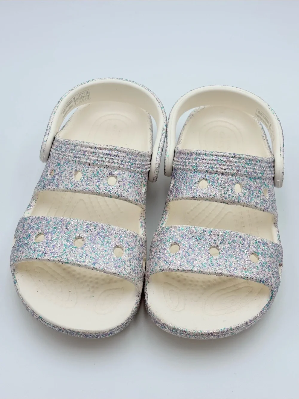 CROCS Kids Glitter Double-Strap Sandal Clog - White Multicolor Sparkle Size 10C